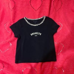 Brandy Melville Cheetah Lined Black Crop Top “Brooklyn”